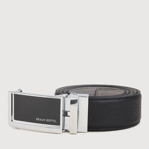 FINE GRAIN PRINTED LEATHER BELT WITH NICKEL IN SATIN FINISH ALLOY AUTO BUCKLE