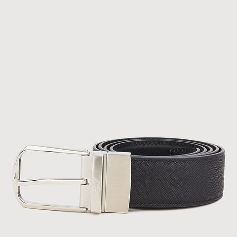 REVERSIBLE SAFFIANO LEATHER BELT WITH NICKEL IN SATIN FINISH STAINLESS STEEL NEEDLE BUCKLE