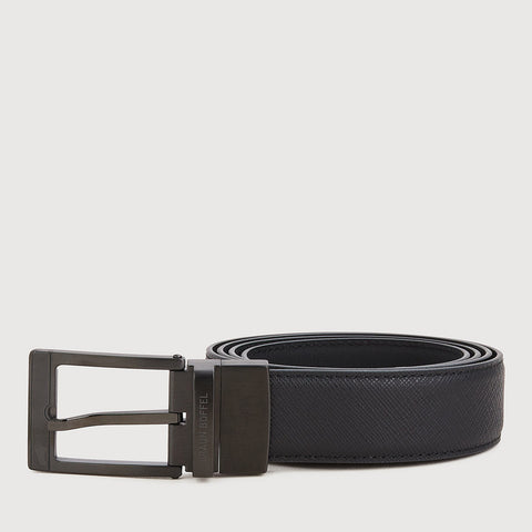 REVERSIBLE FINE GRAIN PRINTED LEATHER BELT WITH NICKEL IN SATIN FINISH STAINLESS STEEL NEEDLE BUCKLE